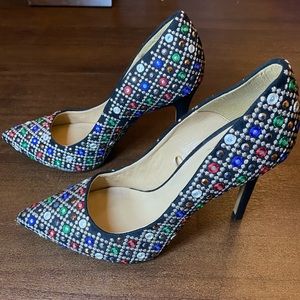 Zara velvet multi color glitter heels